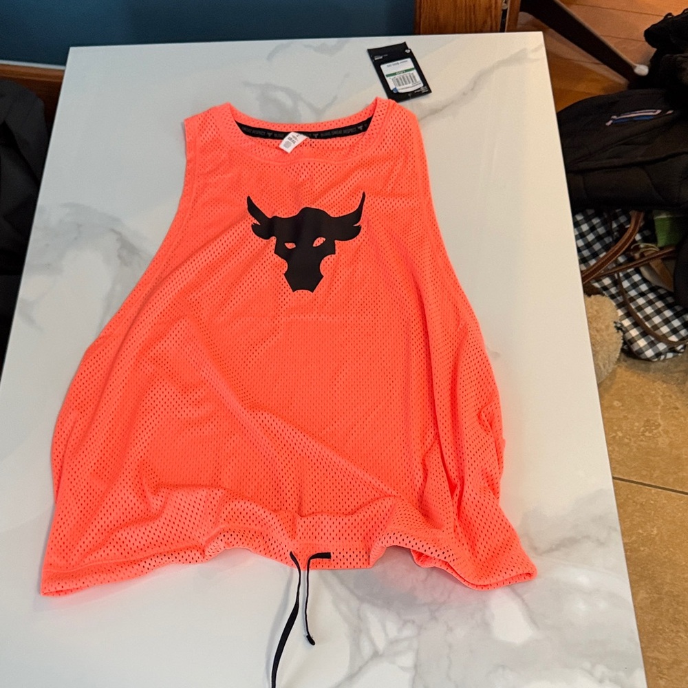 Under Armour Orange Tank Top with Black Bull Logo